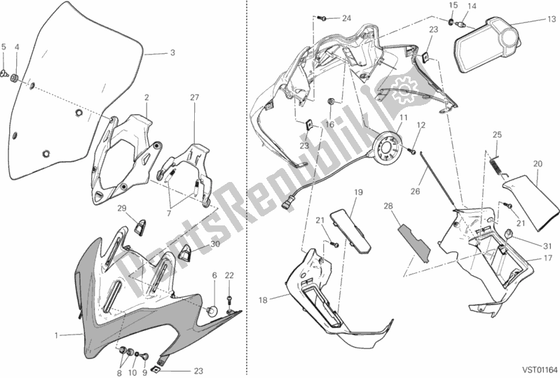 All parts for the Cowling of the Ducati Multistrada 1200 ABS USA 2013